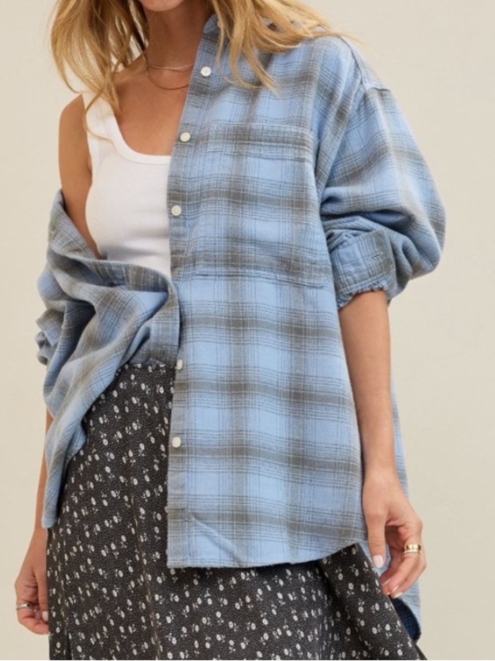 Aerie Blue Plaid Flannel Button Down Shirt Size Medium, NWT